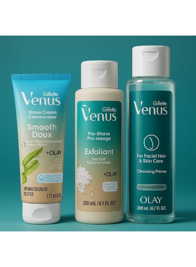 مقشر جيليت فينوس النسائي، مقشر ما قبل الحلاقة بملح البحر + نياسيناميد + بانثينول، + أولاي مع مُنعم للبشرة 200 مل - Image 3